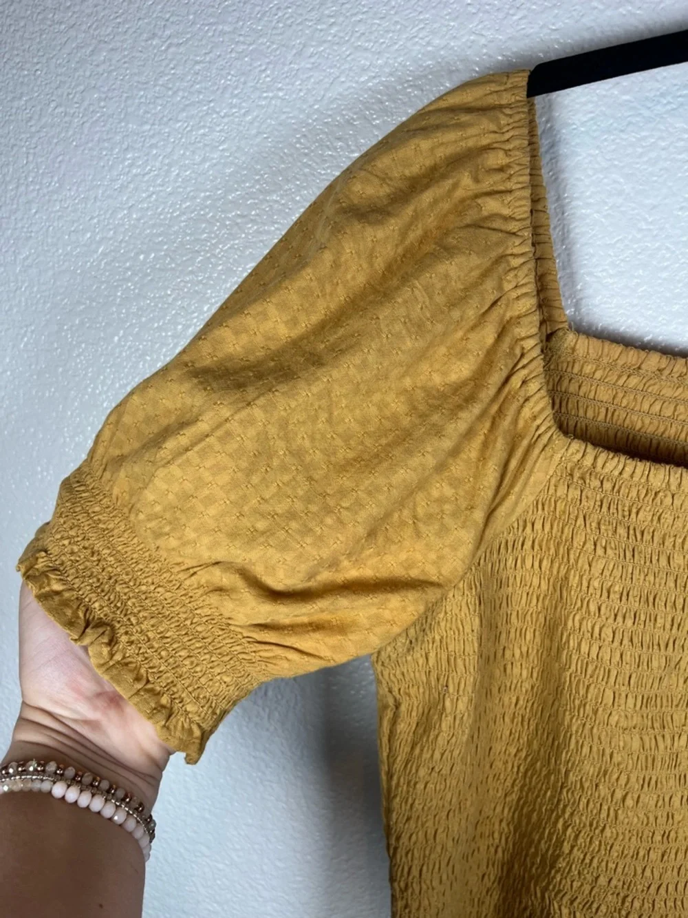 Madewell‎ Lucie Puff-Sleeve Smocked Bodice Top Earthen Gold Women's XS